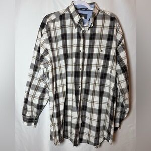 Wrangler Twenty X Plaid Button-Down Shirt Western White and Brown XXL